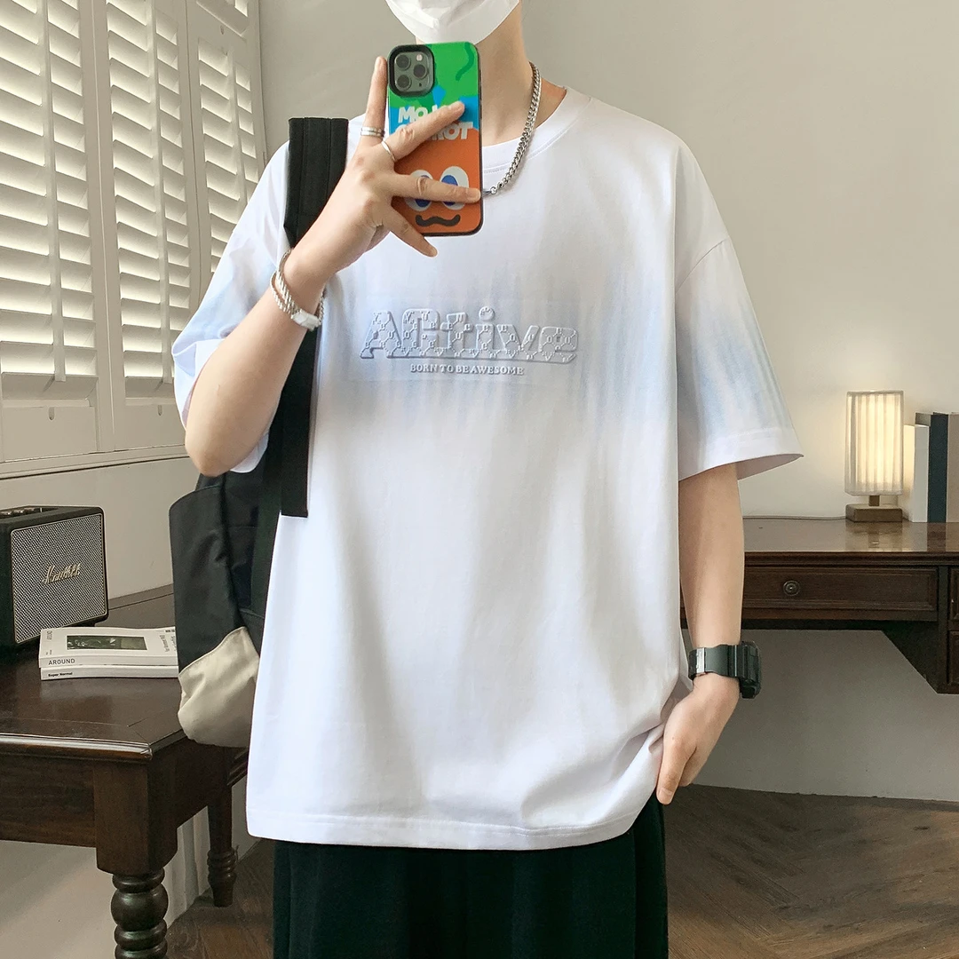 2026夏季重磅新款字母压印青少年T恤美式撞色潮牌百搭大童短袖