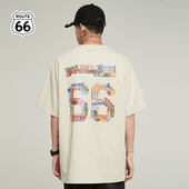 短袖 男重磅320g情侣装 新款 ROUTE66夏季 美式 复古潮牌大印花T恤
