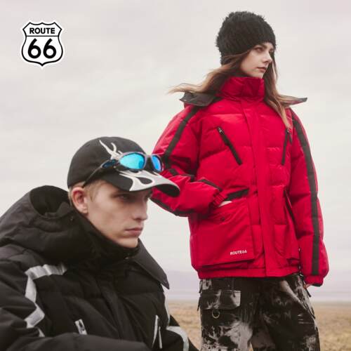ROUTE66冬季新款美式潮牌工装三防羽绒服男女款户外加厚情侣外套