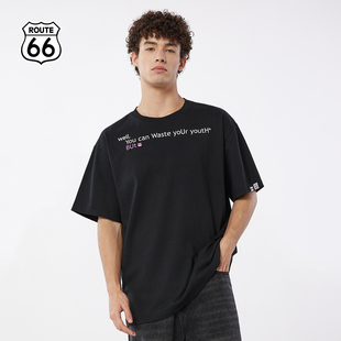 ROUTE66美式复古重磅印花基础款短袖T恤夏季情侣装高街纯棉上衣