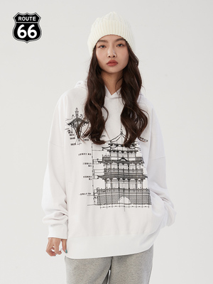 66号公路/ROUTE66情侣装卫衣春季套头上衣休闲宽松帽衫男女同款