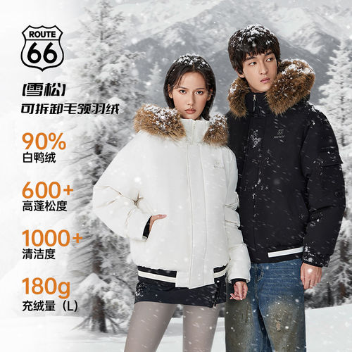 ROUTE66/66号公路冬季新款毛领短款羽绒服男女款加厚派克服外套潮