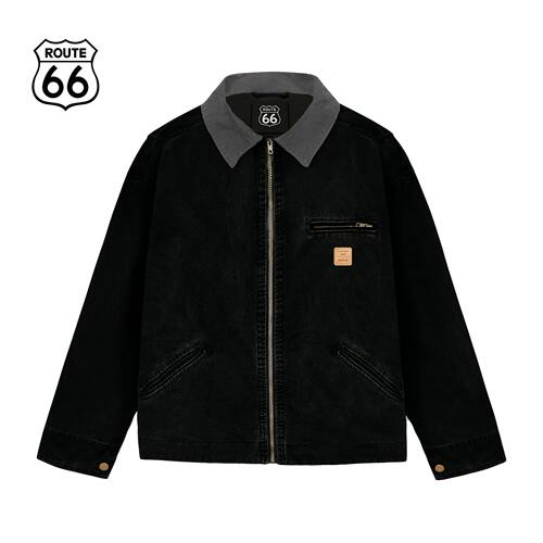 ROUTE66早春美式底特律夹克男女复古巴恩风翻领工装外套百搭上衣