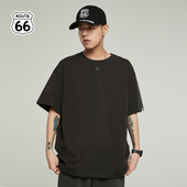ROUTE66夏季 美式 复古潮流t恤情侣装 66号公路 重磅320G宽松短袖 男