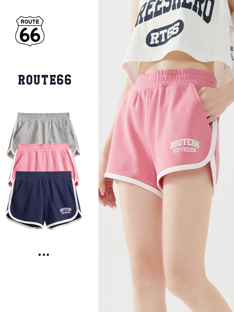 66号公路/ROUTE66高腰运动裤女短裤裤子夏季休闲显瘦宽松五分裤