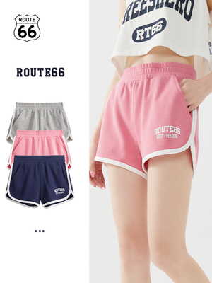 66号公路/ROUTE66高腰运动裤女短裤裤子夏季休闲显瘦宽松五分裤
