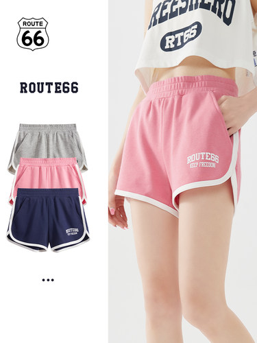 66号公路/ROUTE66高腰运动裤女短裤裤子夏季休闲显瘦宽松五分裤