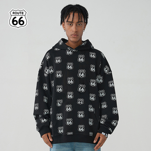 ROUTE66/outlets店 美式潮牌字母印花重磅460g连帽卫衣男连帽衫