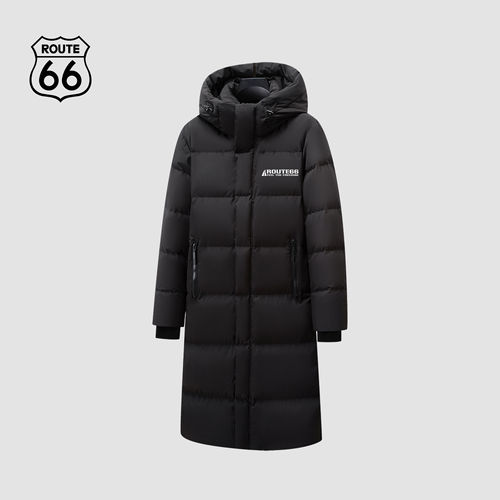 ROUTE66/66号公路冬季保暖长款羽绒服男女过膝款连帽加厚防风外套