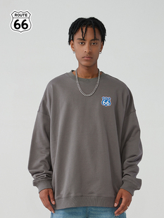 ROUTE66/outlets店男女同款美式重磅460g男士圆领卫衣潮牌上衣ins