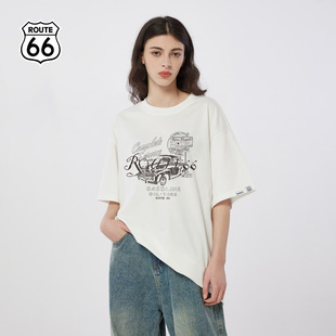 ROUTE66美式复古印花短袖T恤夏季情侣装潮牌宽松休闲半袖上衣
