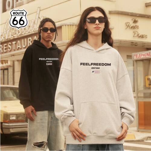 ROUTE66/66号公路美式Logo印花连帽套头卫衣