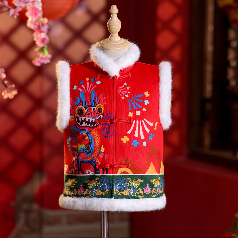 宝宝加绒拜年服中国风马甲