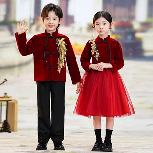 儿童演出服新中式诗歌朗诵中国风小学生大合唱服装演讲国风男女童