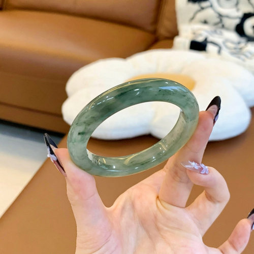 晕染飘花天山翠手镯纯天然金丝玉