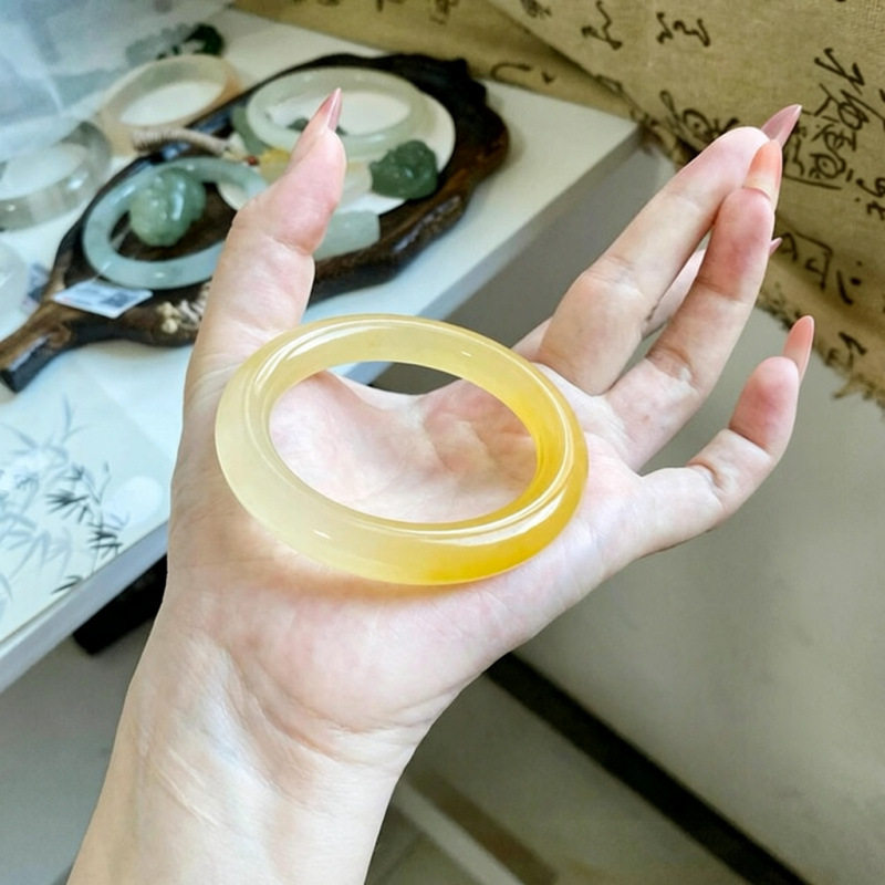 天然黄龙玉手镯冰种玉镯女款玉石