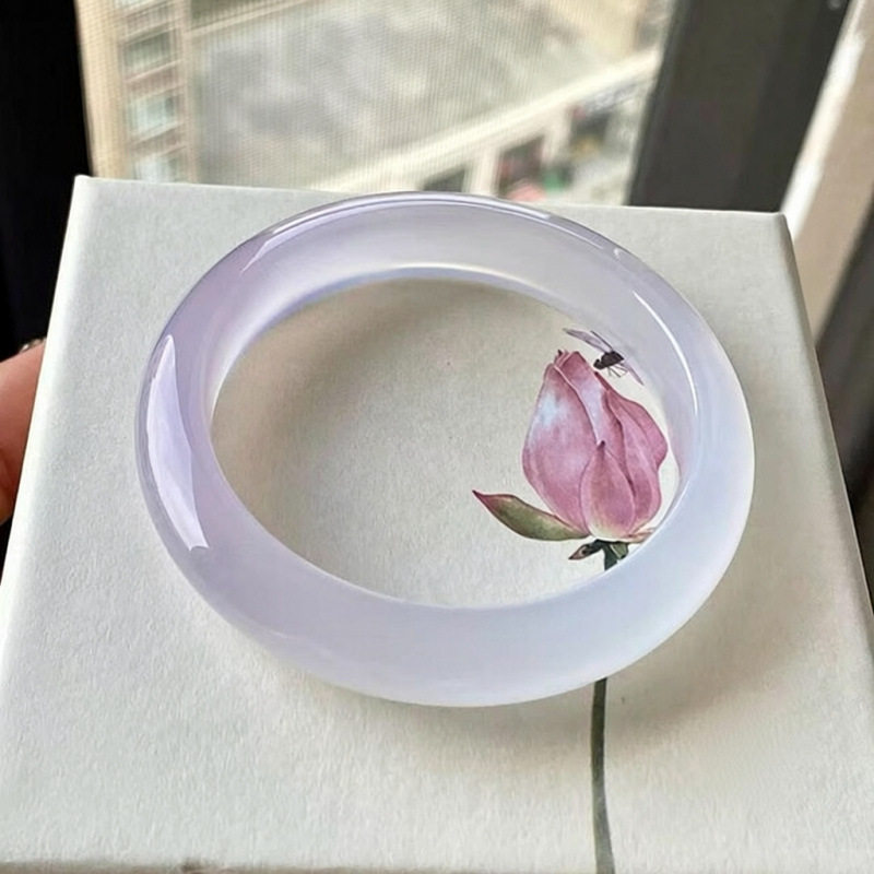 纯天然玛瑙手镯女款冰飘紫冰种