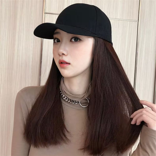 新品假发女化纤机制中长遮阳鸭舌