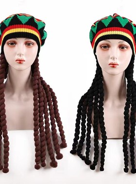 COS假发辫子贝雷帽牙买加帽 毛线万圣节帽子脏辫雷鬼彩色Rasta帽