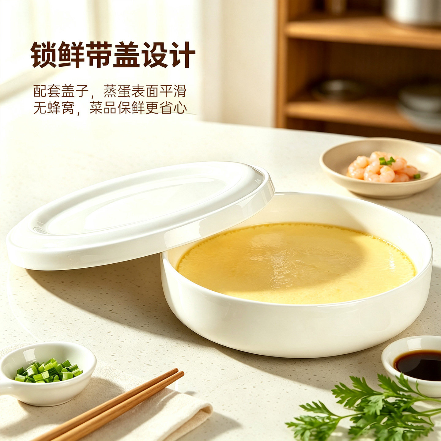 陶瓷带盖耐高温蒸盘蒸蛋羹专用盘