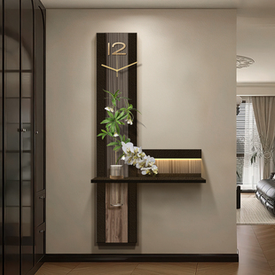 中古风入户玄关装饰画复古极简挂钟高级感走廊过道水培绿植时钟画