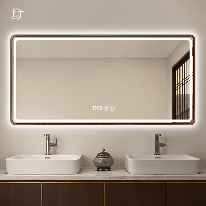 中古木纹智能卫生间镜子带灯壁挂化妆洗手台浴室镜洗漱梳妆卫浴镜