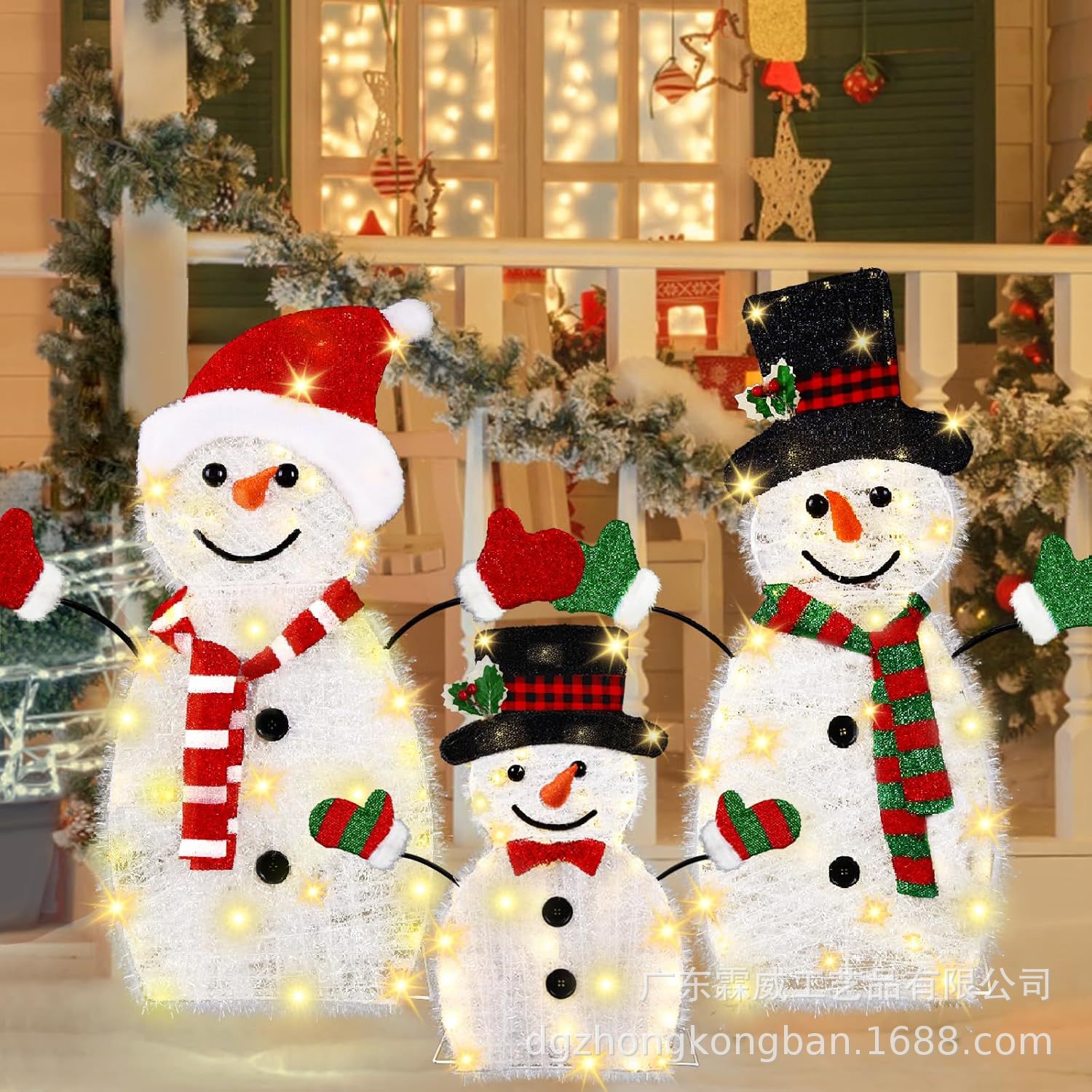 跨境新款雪人之家发光铁艺 户外雪地门廊LED铁艺圣诞装饰插件铁艺