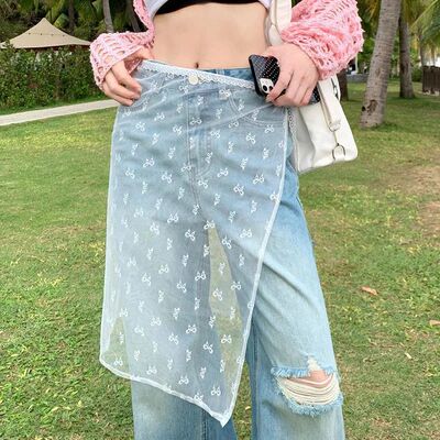 Korean Women Lace Layered Gauze Skirt With Tie Up Y2k Street