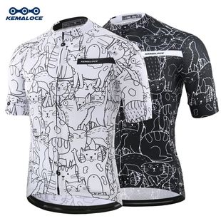 KEMALOCE Breathable Unisex White Cartoon Cat Cycling Jersey