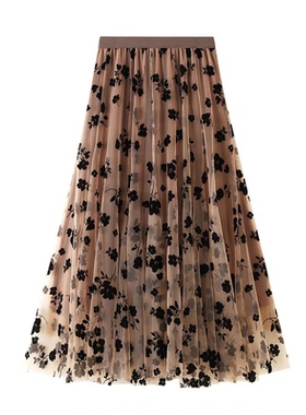 New 2024 Fashion Elegant Floral Summer Tulle Skirt Womens Sp