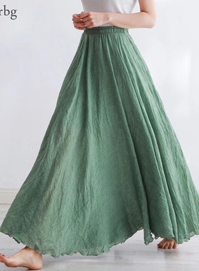 High Quality Cotton Linen Maxi Skirt Womens Casual Elastic H