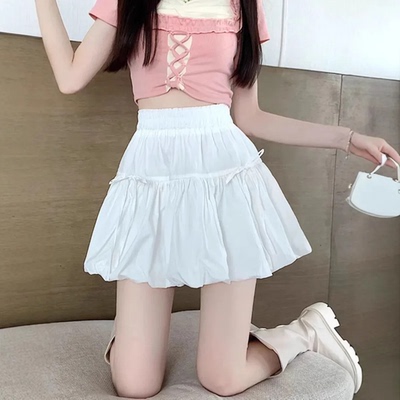 Summer New High Waist A- Line Pleated White Half Skirt for W
