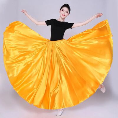 Shining Satin Long Spanish Skirt Swing Dancing Skirt Belly D