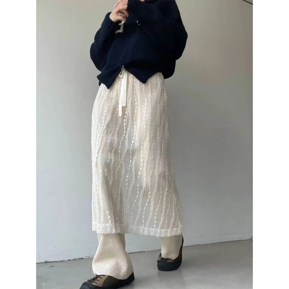 2025 Vintage Embroidery See Through Mujer Faldas Streetwear