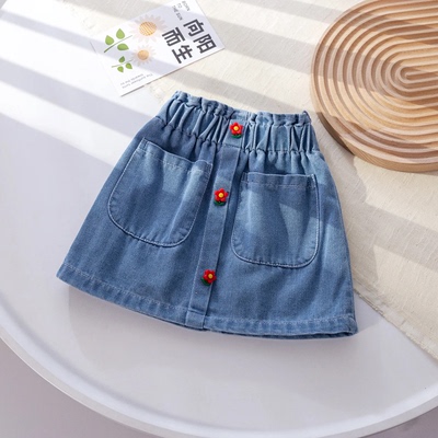 Autumn Girl's A-Line Denim Skirt Spring Clothes Baby Flower