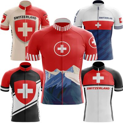 Switzerland Pro Team Cycling Jersey for Men, Short Sleeve, M