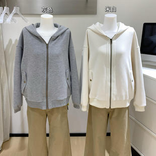 外套 洋气巨好看 灰色 米白色拉链卫衣女宽松慵懒风秋冬加厚爆款