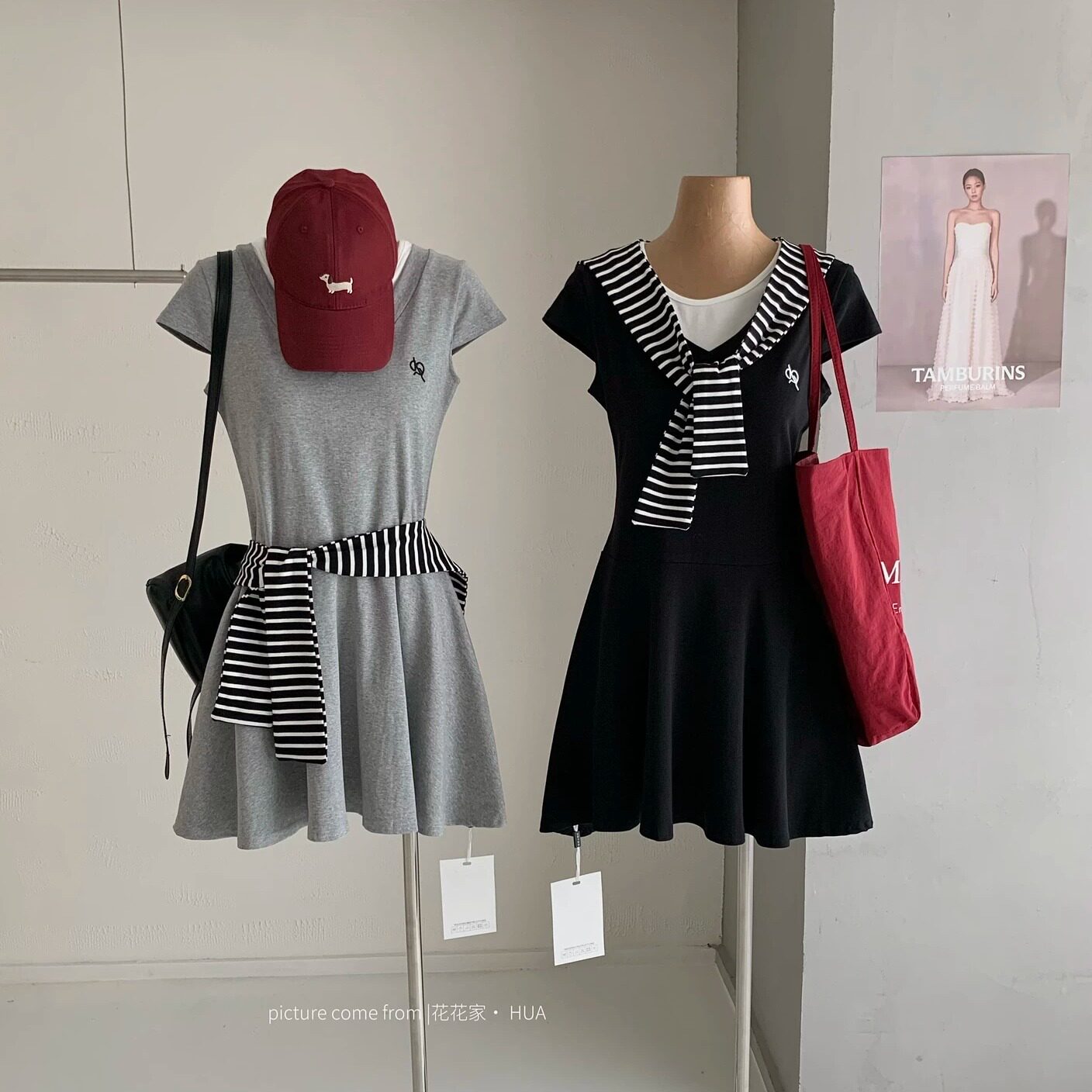 学院风条纹披肩连衣裙小个子夏季独特漂亮收腰A字大裙摆百褶短裙