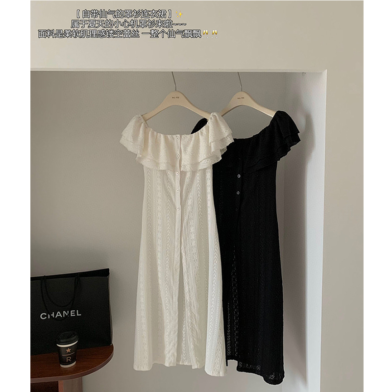 法式一字肩锁骨收腰中长款衬衫女