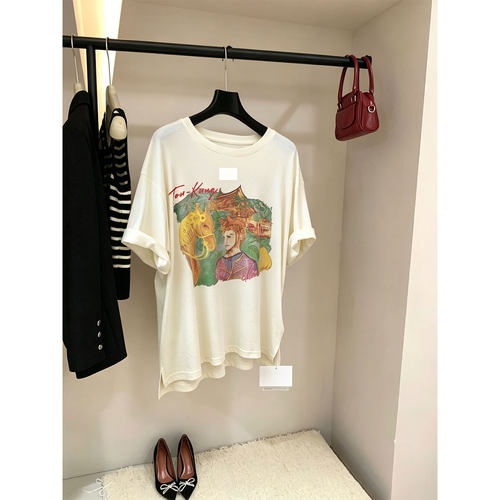 慵懒小众图案宽松短袖T恤女上衣