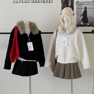贵气质感长尖毛领环保皮毛一体短外套女加厚秋冬高级感毛衣针织衫