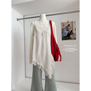 韩系蕾丝拼接叠穿吊带背心女长款2026春季新款设计感百搭打底上衣