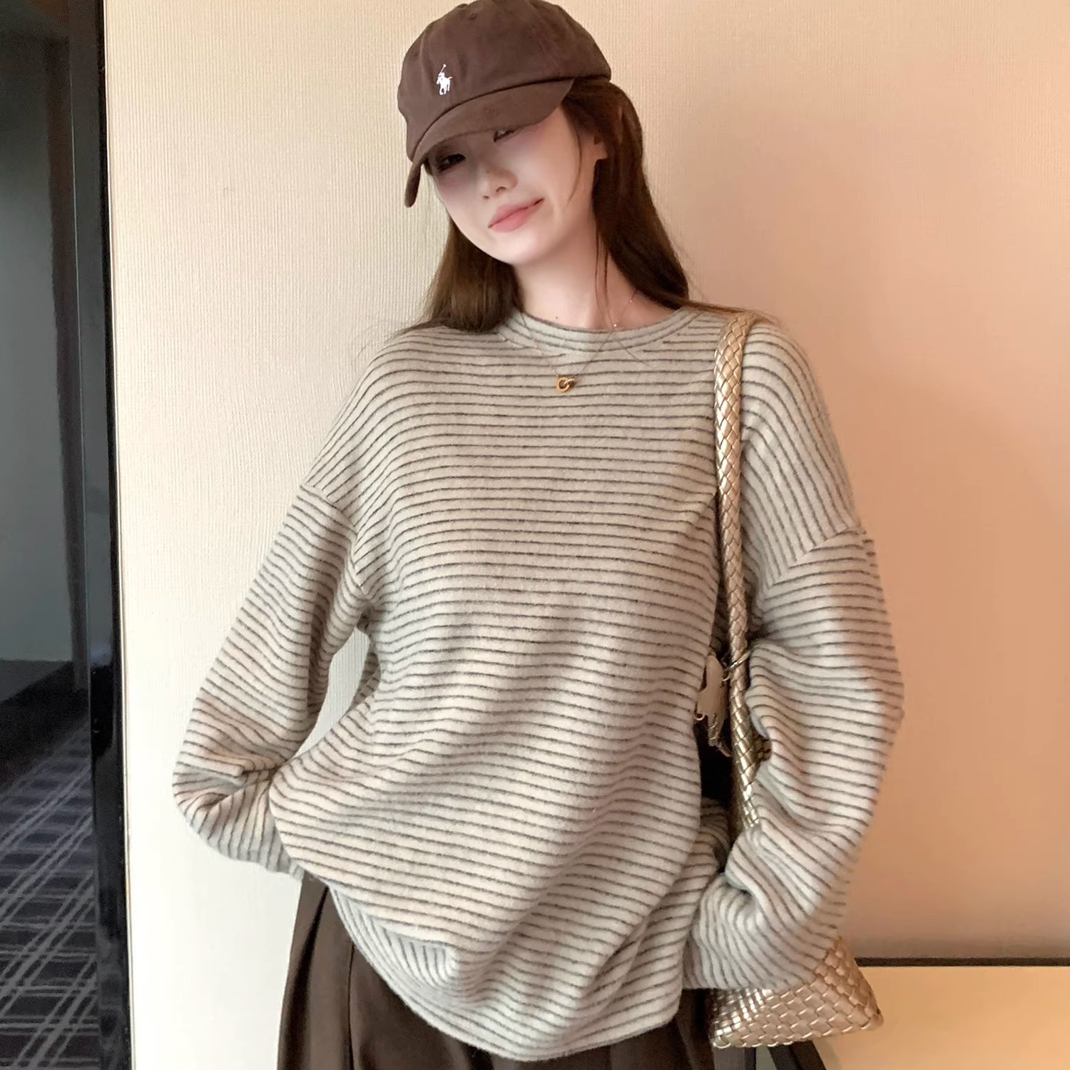 撞色磨毛加厚长袖t恤女秋冬穿搭