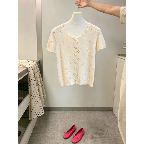 白色镂空针织短袖T恤女夏季上衣
