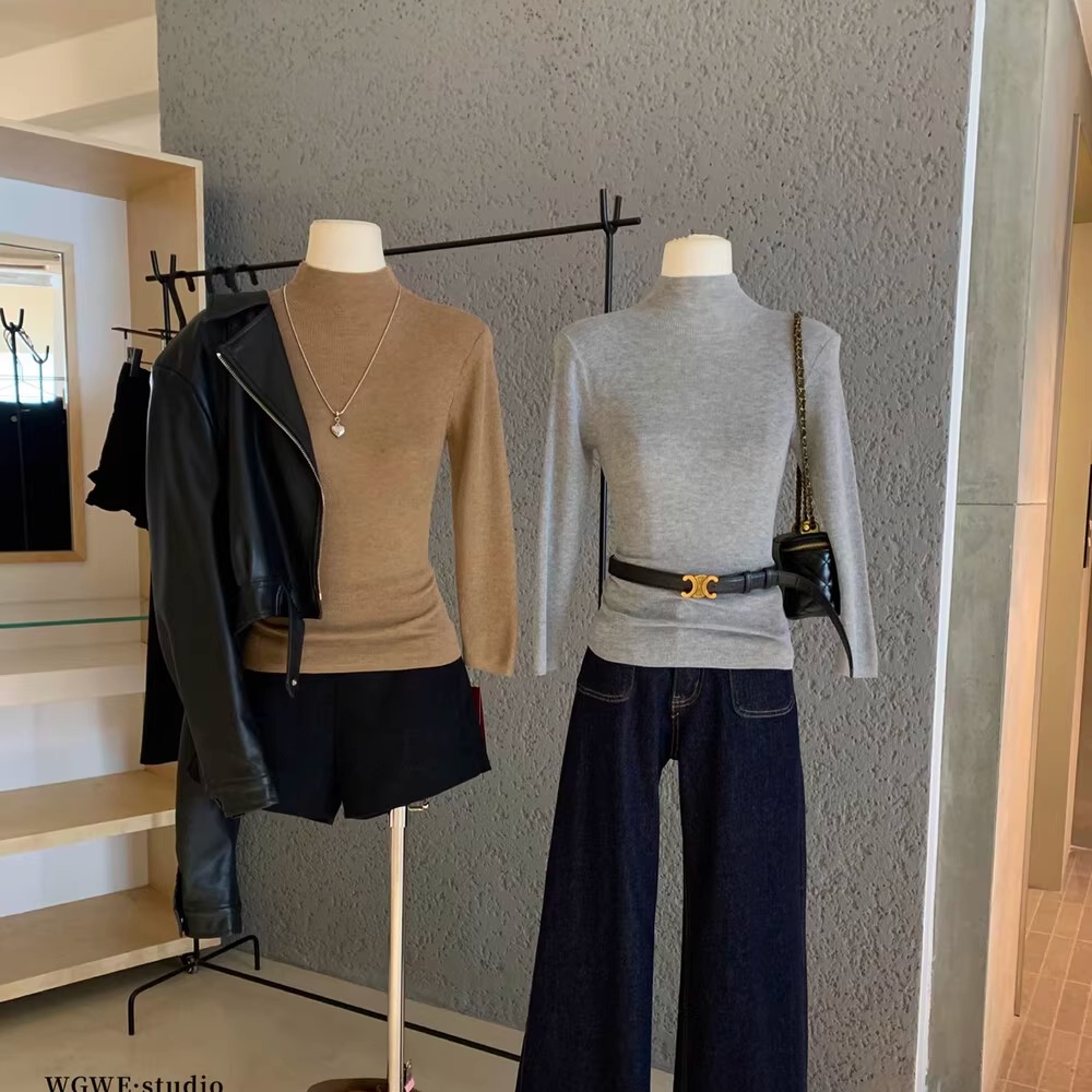 韩系名媛半高领针织衫女秋冬修身