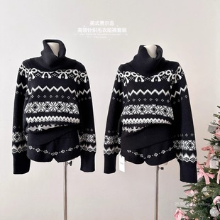 两件套装 针织短裤 一整套裙费尔岛高领毛衣外套上衣女 巨好看冬装