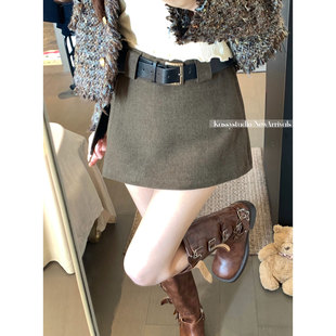 韩系侧开衩a字半身裙灰色西装裤靴裤女2026春夏高腰防走光短裙子
