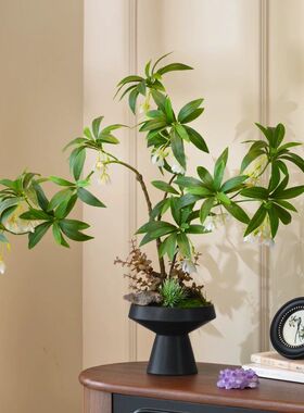 水石榕盆景仿真绿植假花高级逼真摆件玄关茶桌面中古沙发装饰摆设