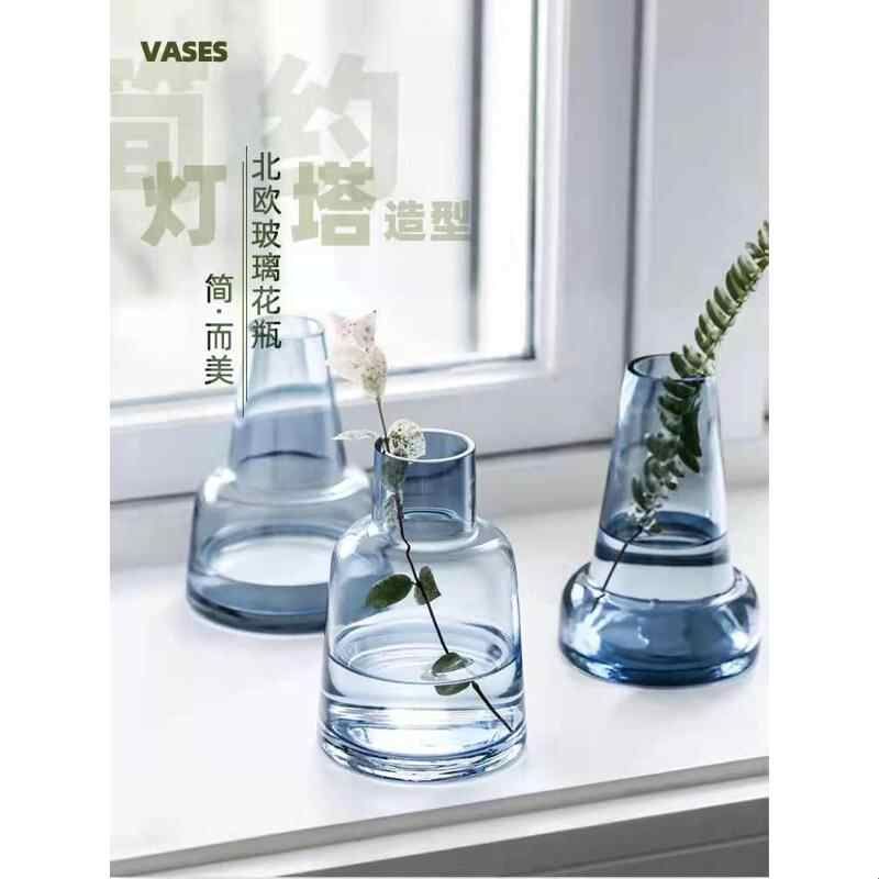 欧式灯塔型玻璃花瓶水培家用创意透明花瓶客厅水养桌面摆件插花瓶图片