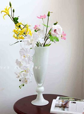 白色法式高脚花瓶摆件电视柜家居轻奢装饰品客厅餐桌插花摆设花器